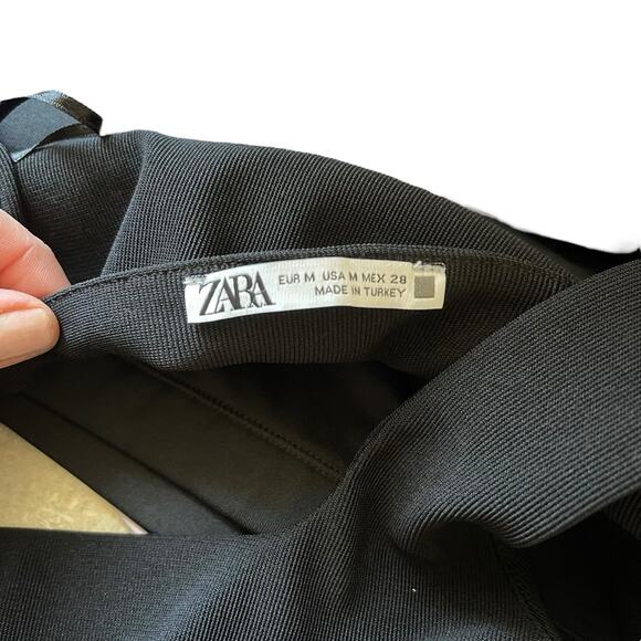 Zara Womens Medium Bra Crop Top Sailor Nautical Theme Ribbed Black Solid - Picture 2 of 8